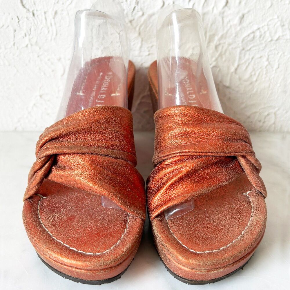 Donald J Pliner Wedge Sandal Women's 5.5 Metallic Orange Leather Slip On Vivi